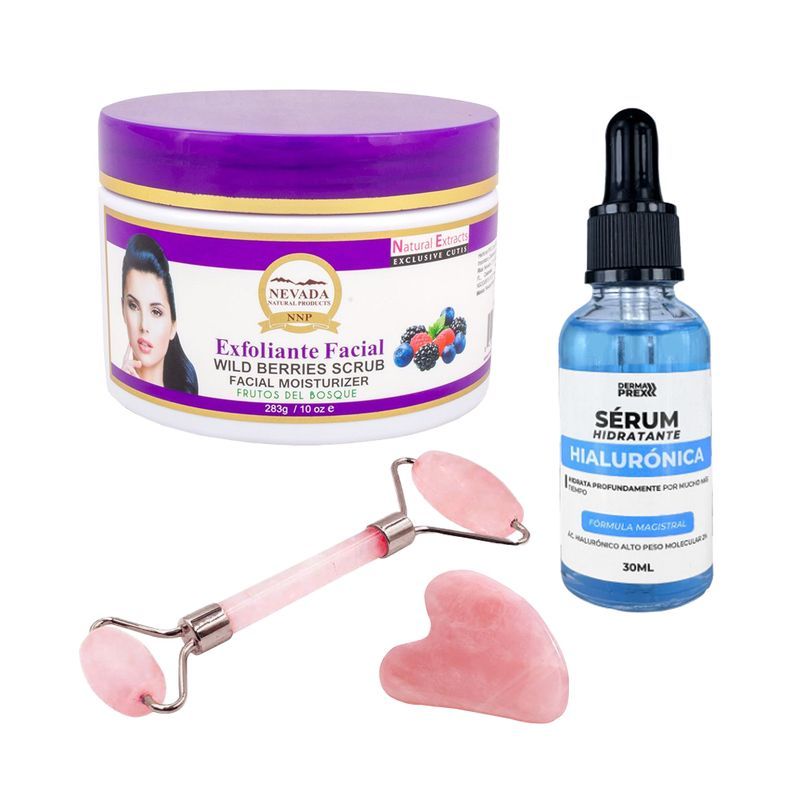 NEVADA NATURAL PRODUCTS - Exfoliante Facial Frutos Bosque + Serum Hidratante + Rodillo