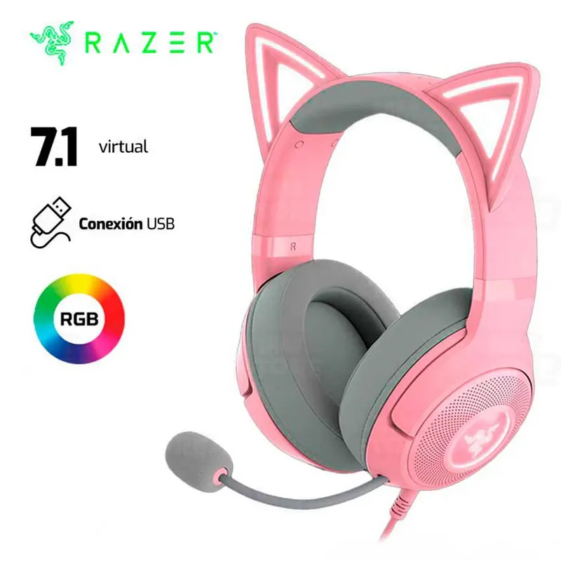 RAZER - Audífono RAZER KRAKEN KITTY V2 CHROMA USB QUARTZ USB 7.1 RGB