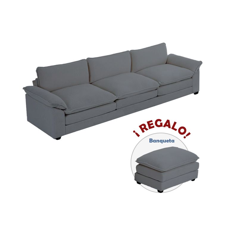 GENERICO - Sofa 3 Cuerpos + Banqueta Halim Gris