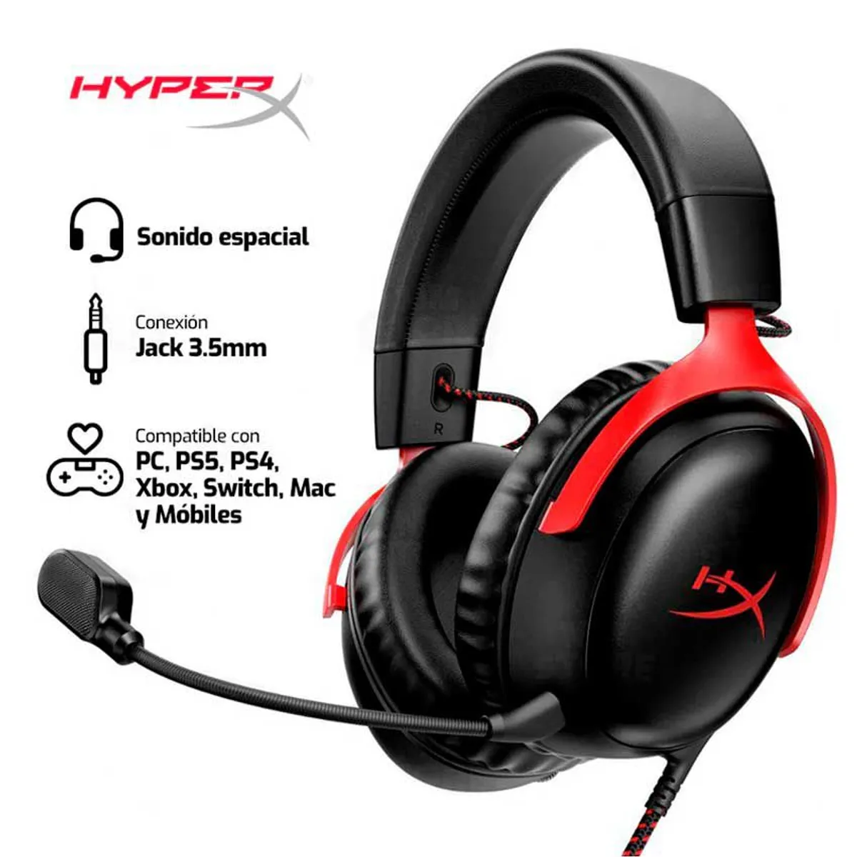 HYPERX CLOUD - Audífono HYPERX CLOUD III 3.5MM-USB 7.1 ROJO