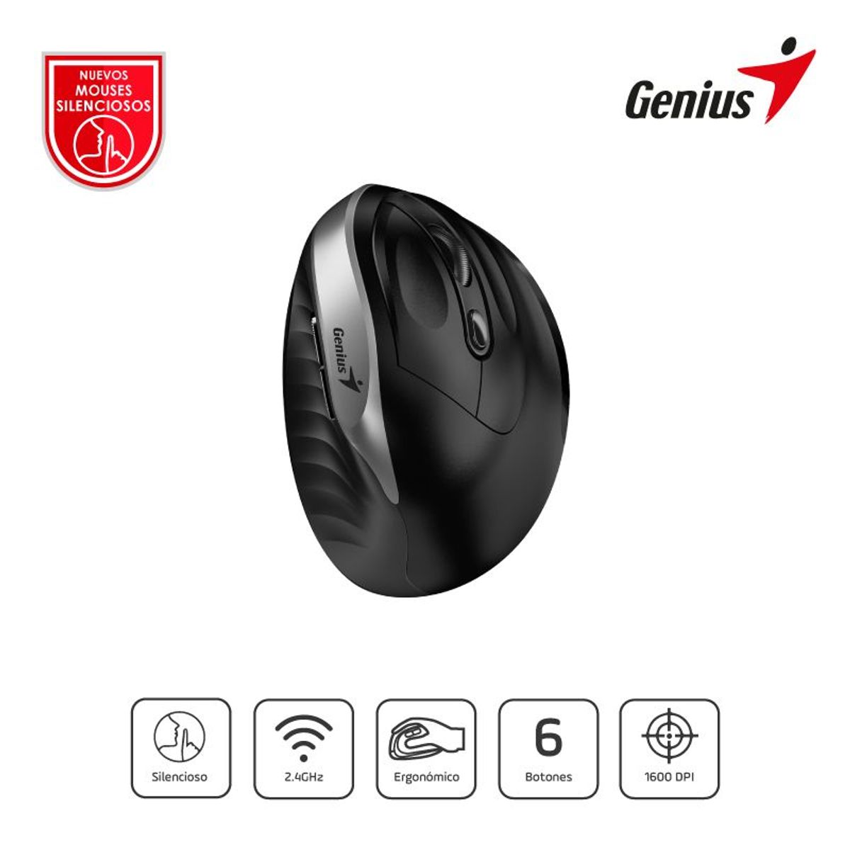 GENIUS - Mouse Inalámbrico Genius Ergo 8250S Vertical 6 bot. Silver Grey