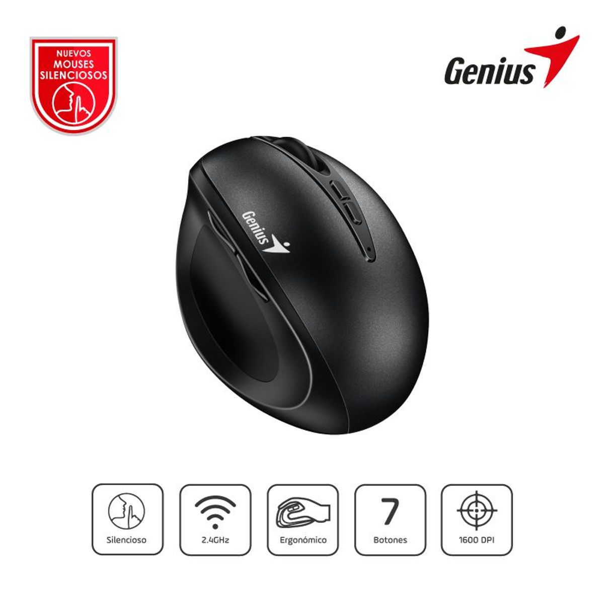 GENIUS - Mouse Inalámbrico Genius Ergo 8300S vertical 7 bot. ergonómico Black
