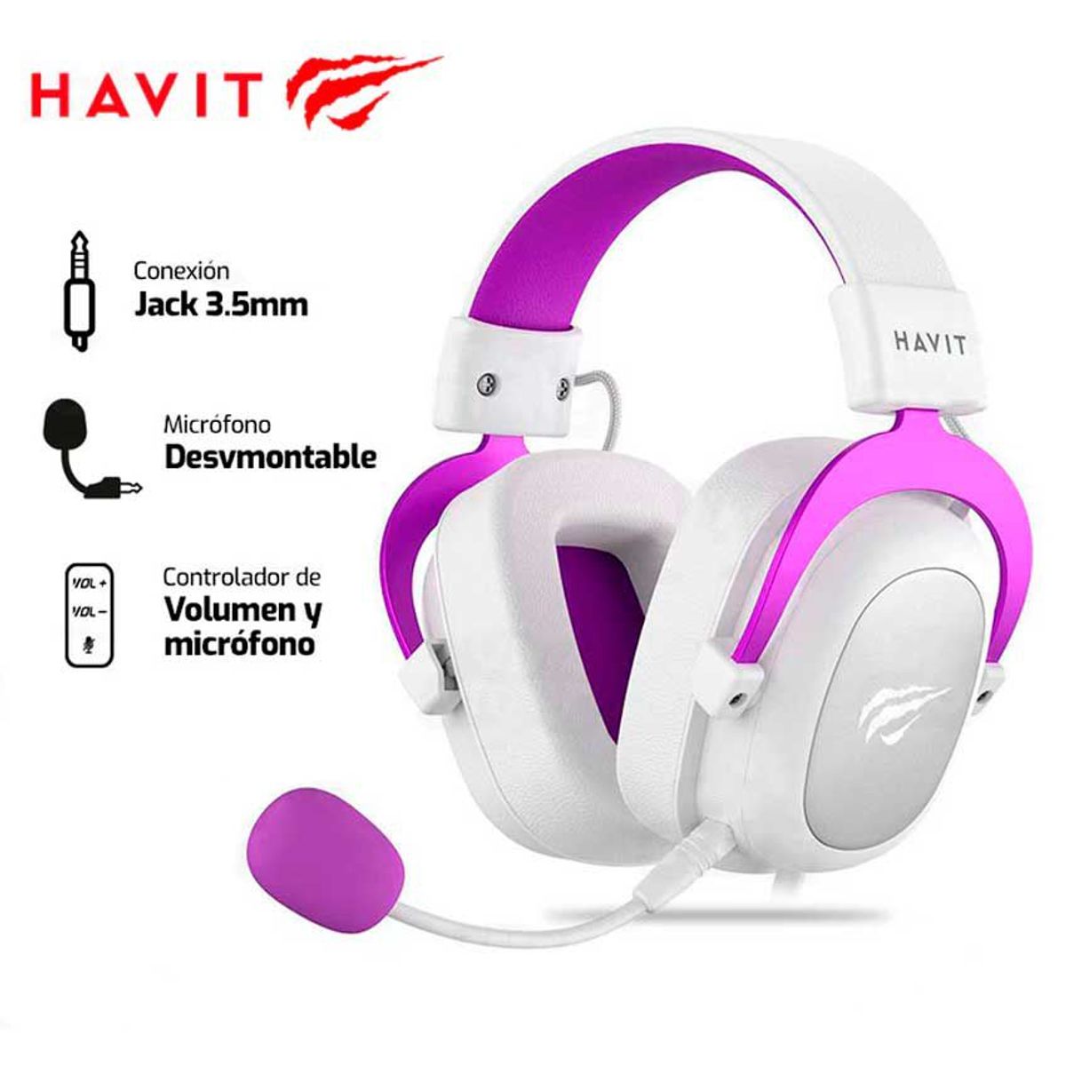 HAVIT - AUDIFONO HAVIT H2002D 3.5 MM BLANCO - MORADO