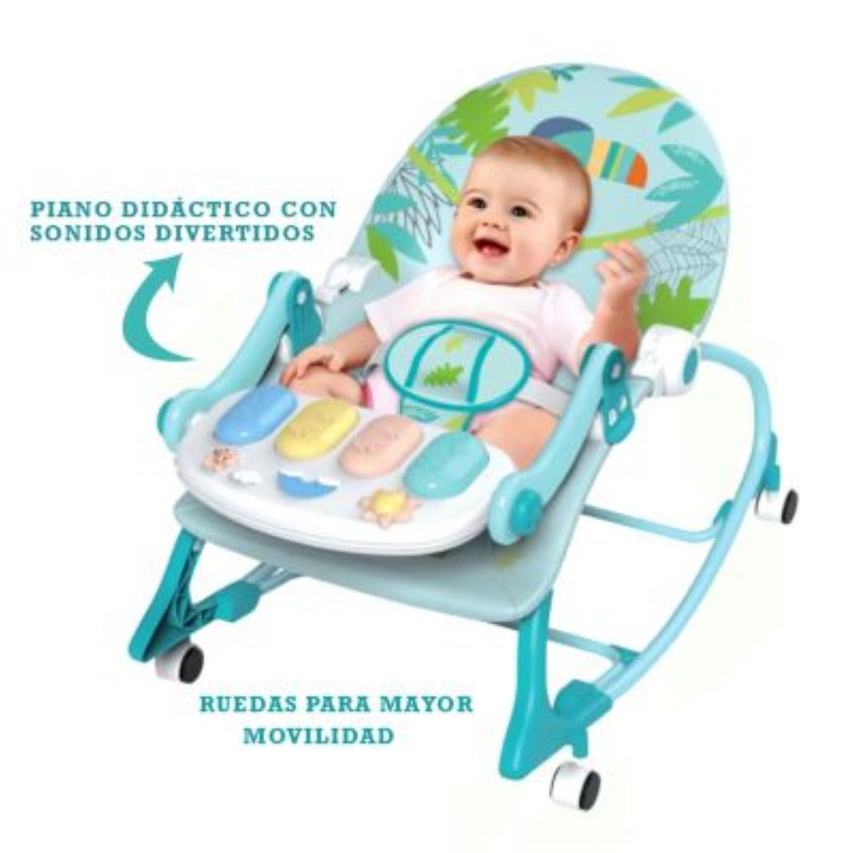 IDEAL - Silla Mecedora Ideal Musical con Piano Zaboo Plus Celeste