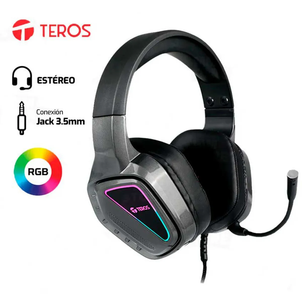 TEROS GAMING - Audífono TEROS TE-8171N 35MM ESTEREO RGB NEGRO