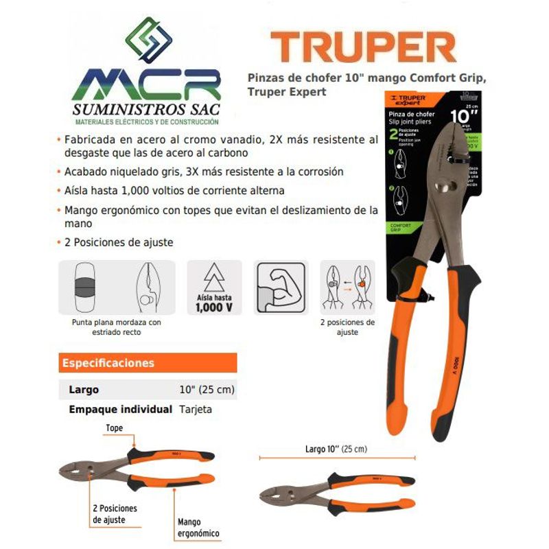 TRUPER - Alicate o pinza de mecanico 10 pulgadas aislante 1000V Truper