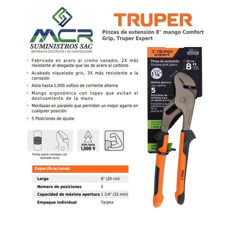 TRUPER - Alicate o pinza pico de loro 8 pulgadas aislante 1000V Truper