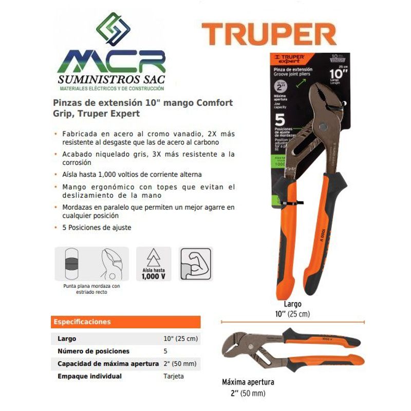 TRUPER - Alicate o pinza pico de loro 10 pulgadas aislante 1000V Truper