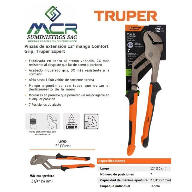 TRUPER - Alicate o pinza pico de loro 12 pulgadas aislante 1000V Truper