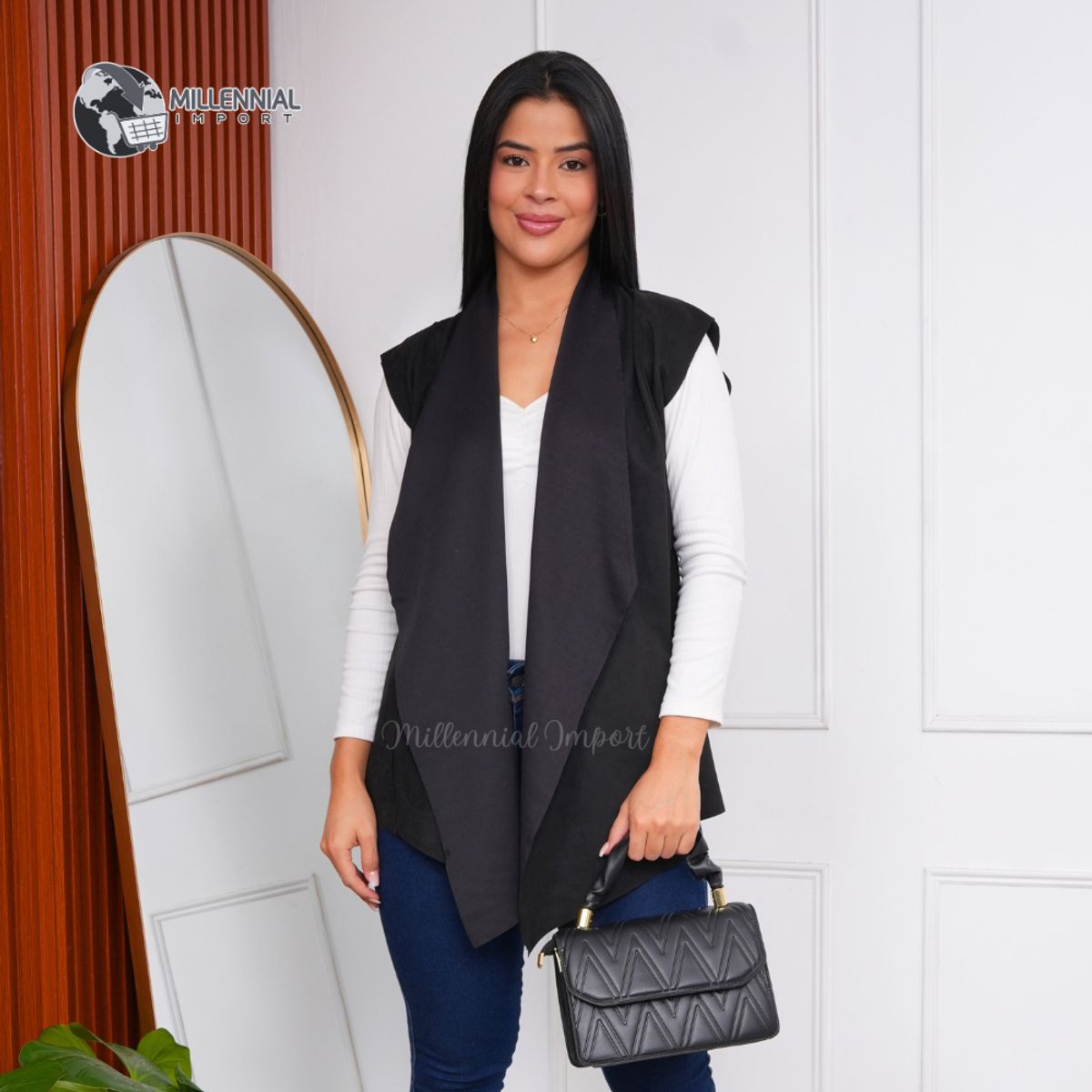 GENERICO - Chaleco Abrigo Mujer con Corte Princesa Tela Suede de Alta Calidad