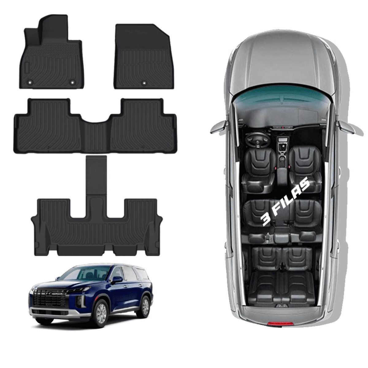 TECGO - PROTECTOR PISO 5D TPE HYUNDAI PALISADE 3 FILAS 2021 EN ADEL.