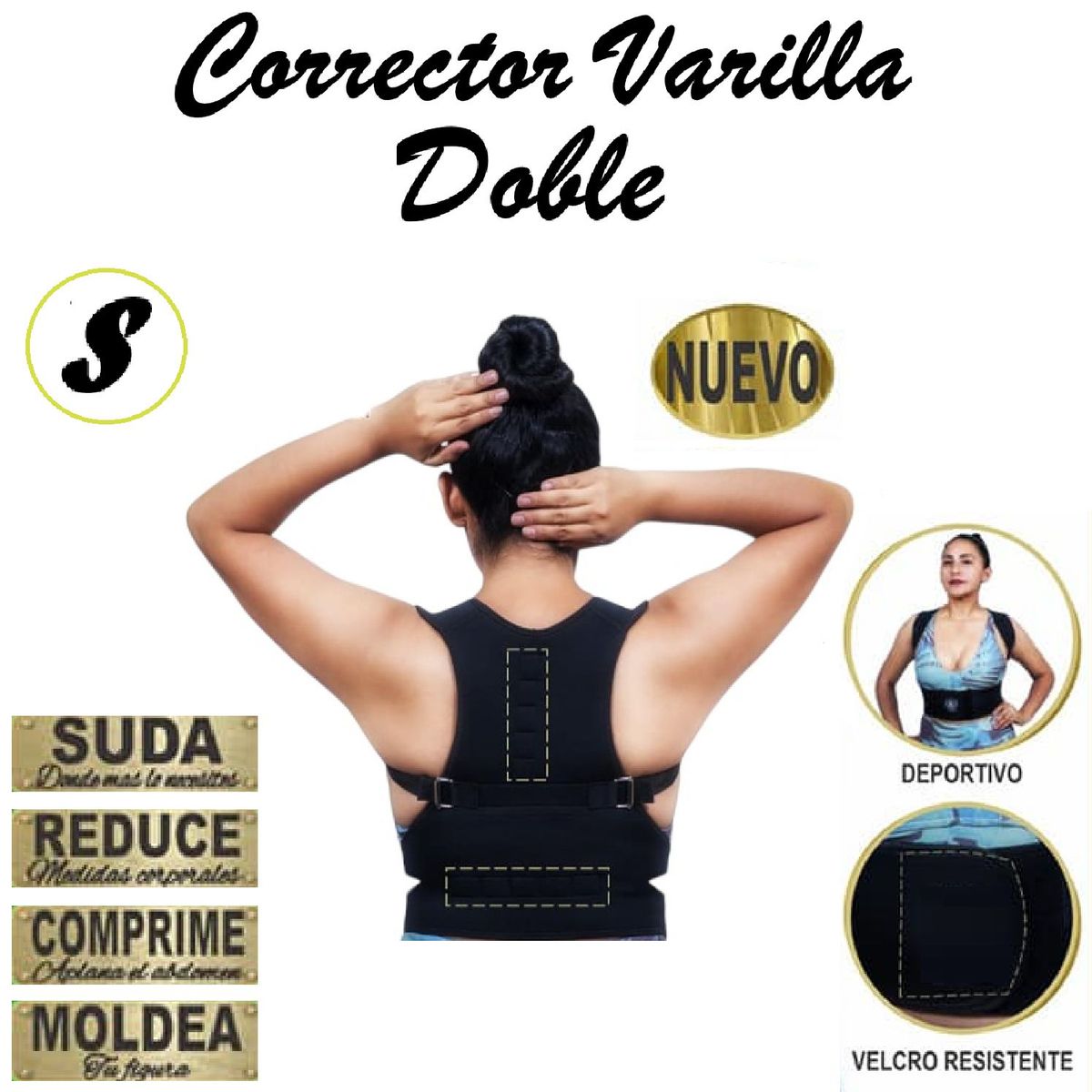 GENERICO - Corrector Varilla Doble Negro Talla -S