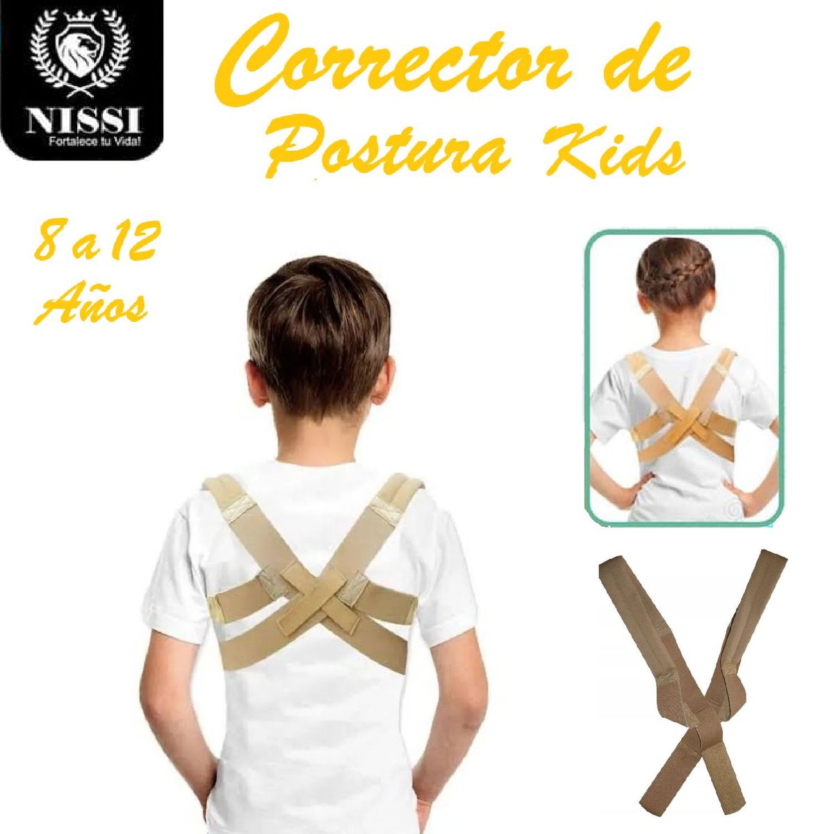 GENERICO - Faja Corrector De Postura Kids Beige Talla -8 a 12 Años