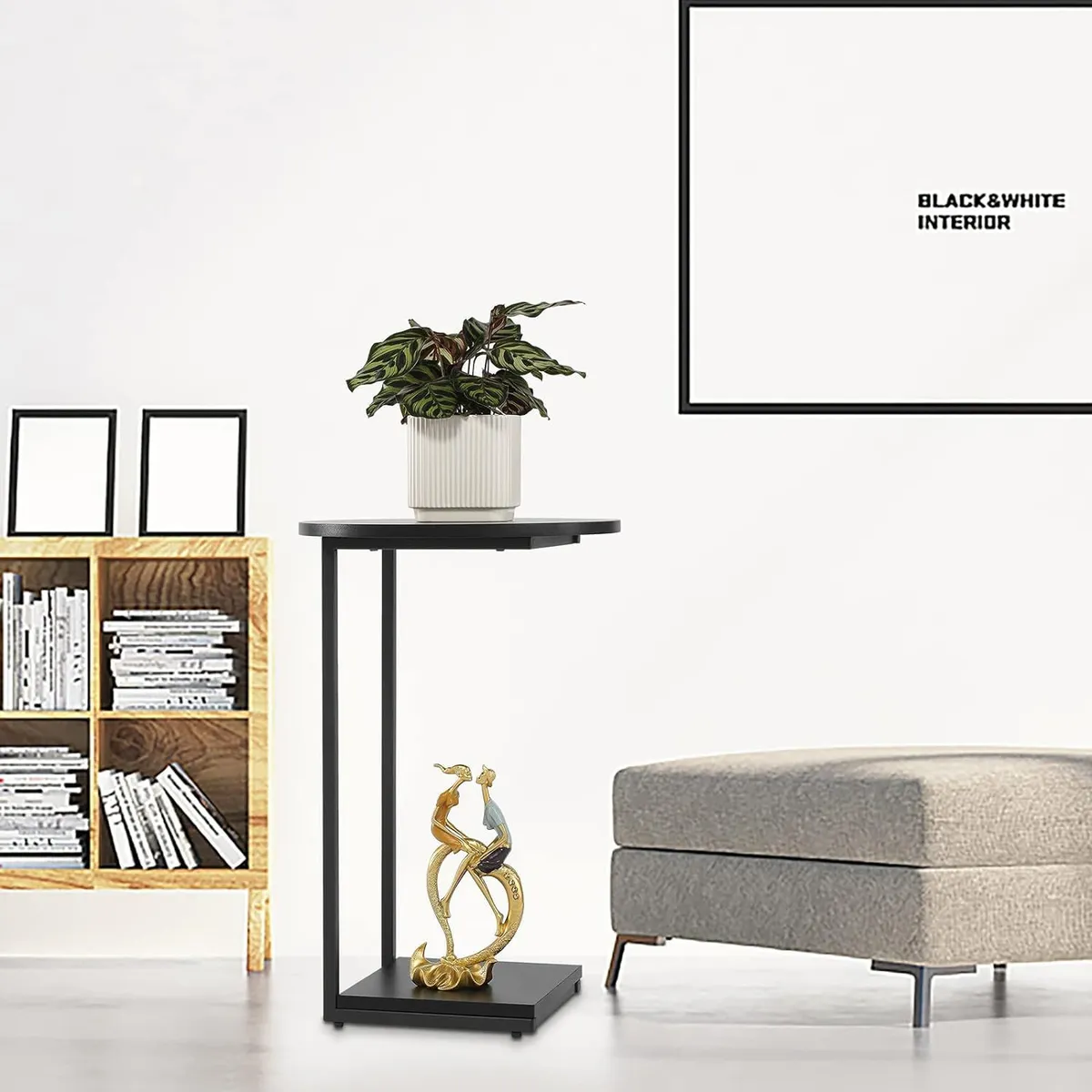 GENERICO - Mesa auxiliar forma de C color negro