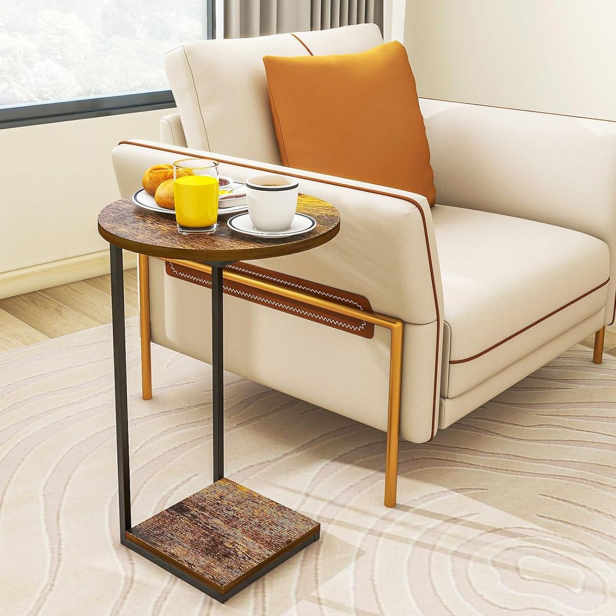 GENERICO - Mesa auxiliar forma de C color nogal