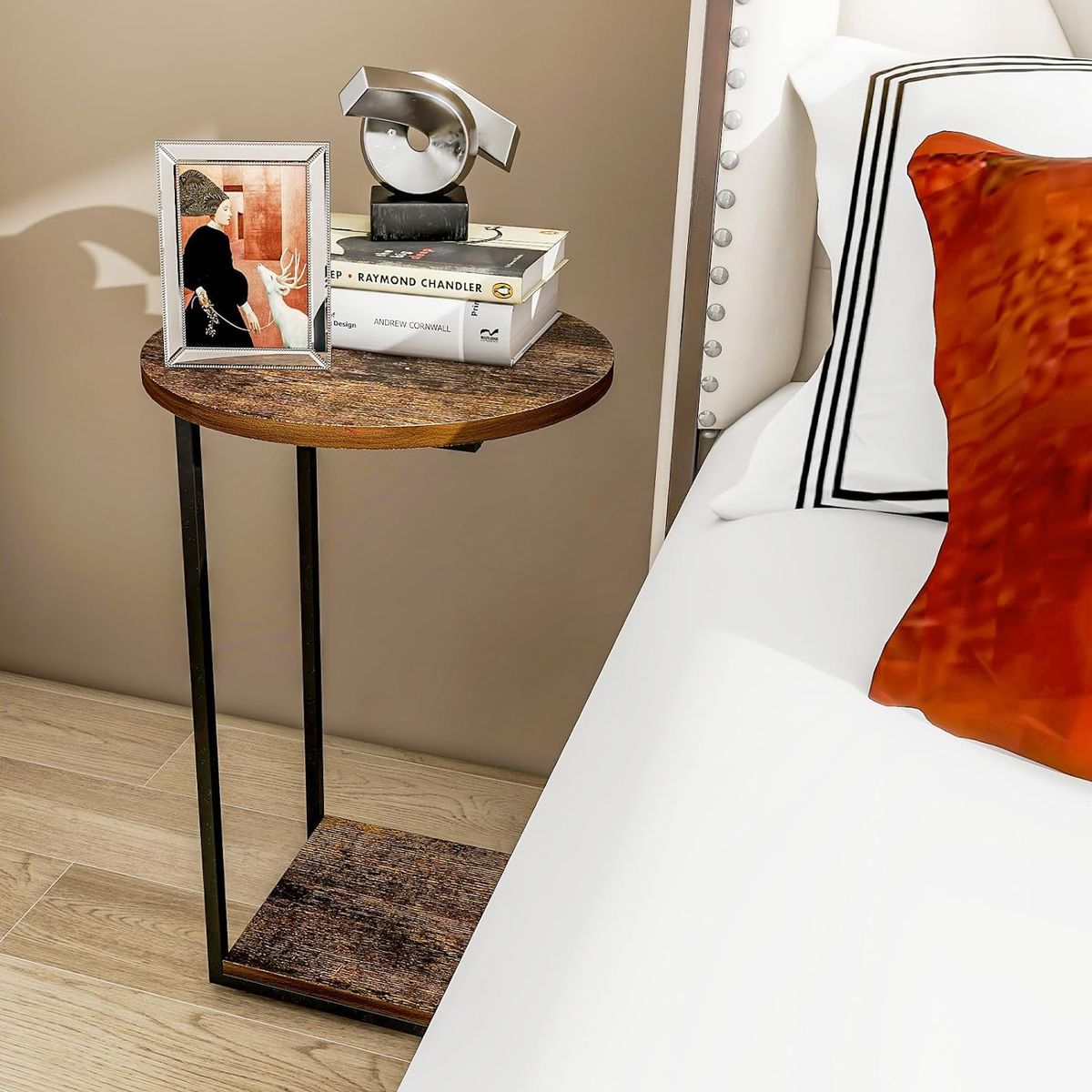 GENERICO - Mesa auxiliar forma de C color nogal