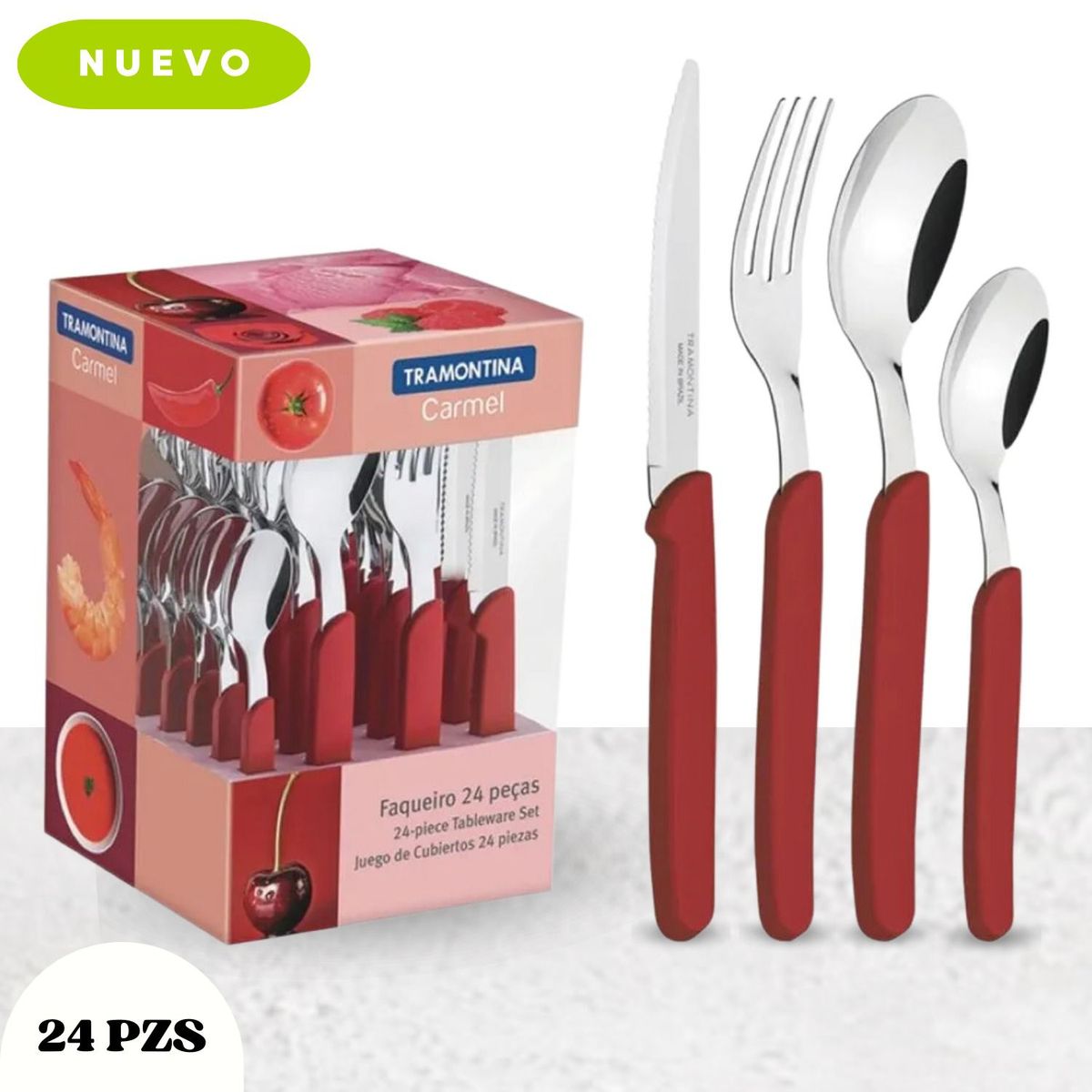 TRAMONTINA - Juego de Cubiertos  Acero Inoxidable y Mangos de Polipropileno 24 PZ