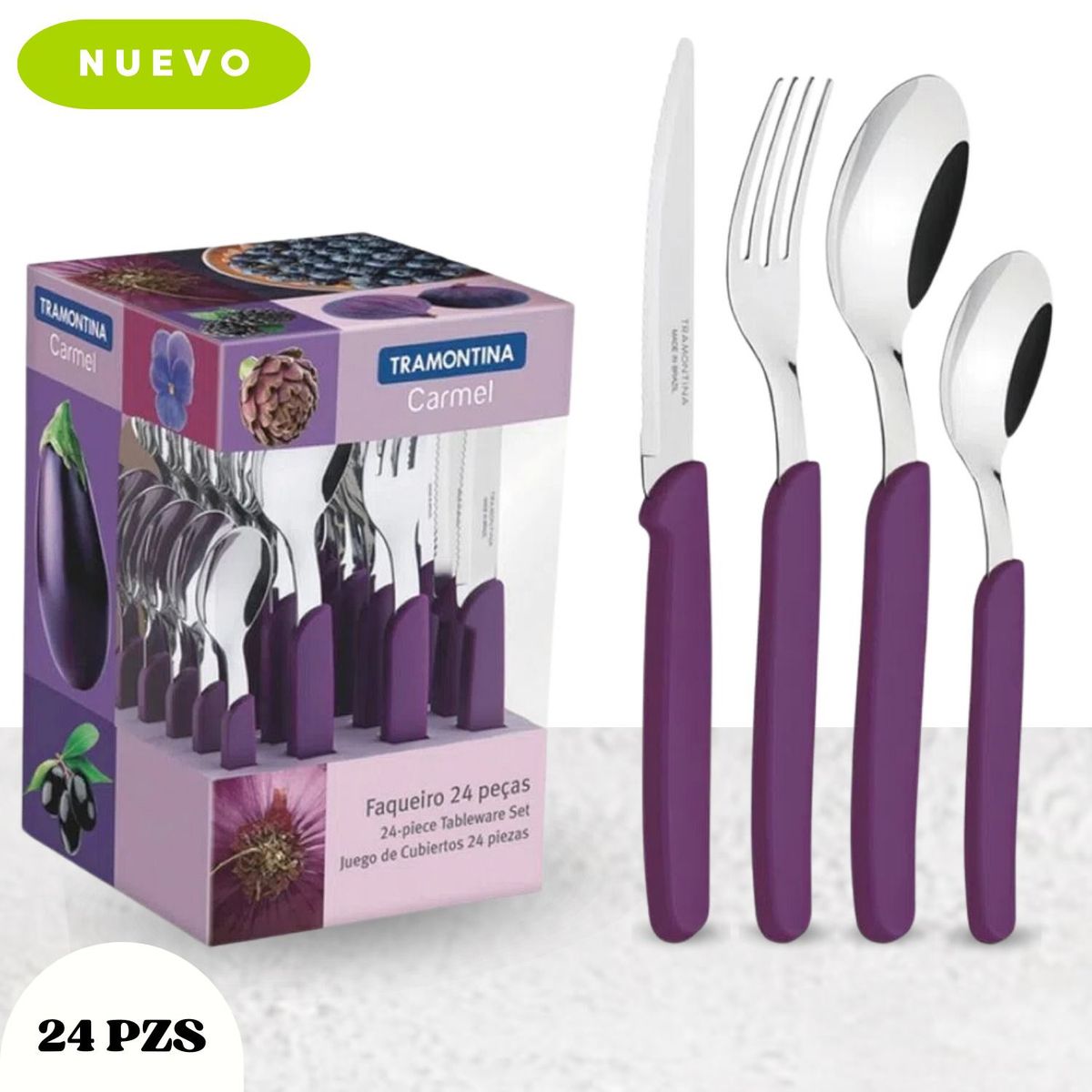 TRAMONTINA - Juego de Cubiertos  Acero Inoxidable y Mangos de Polipropileno 24 PZ