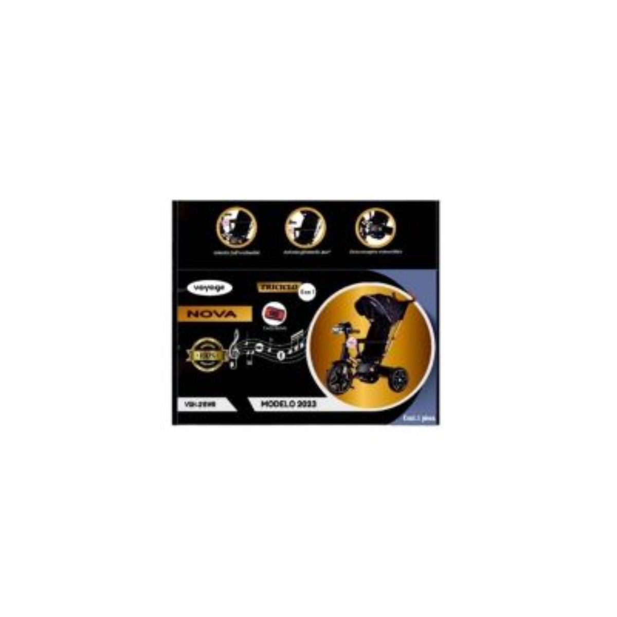 VOYAGE - Triciclo NOVA Giratorio 360° USB Bluetooth Tela UV Negro
