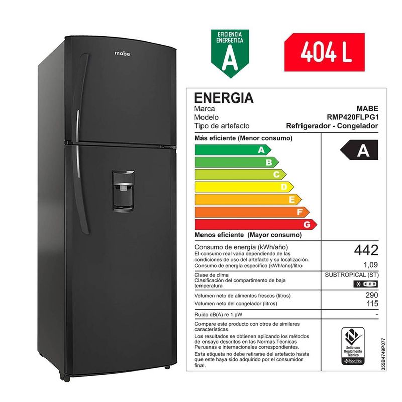 MABE - Refrigeradora Mabe 404 Lt Top Freezer RMP420FLPG1 Grafito