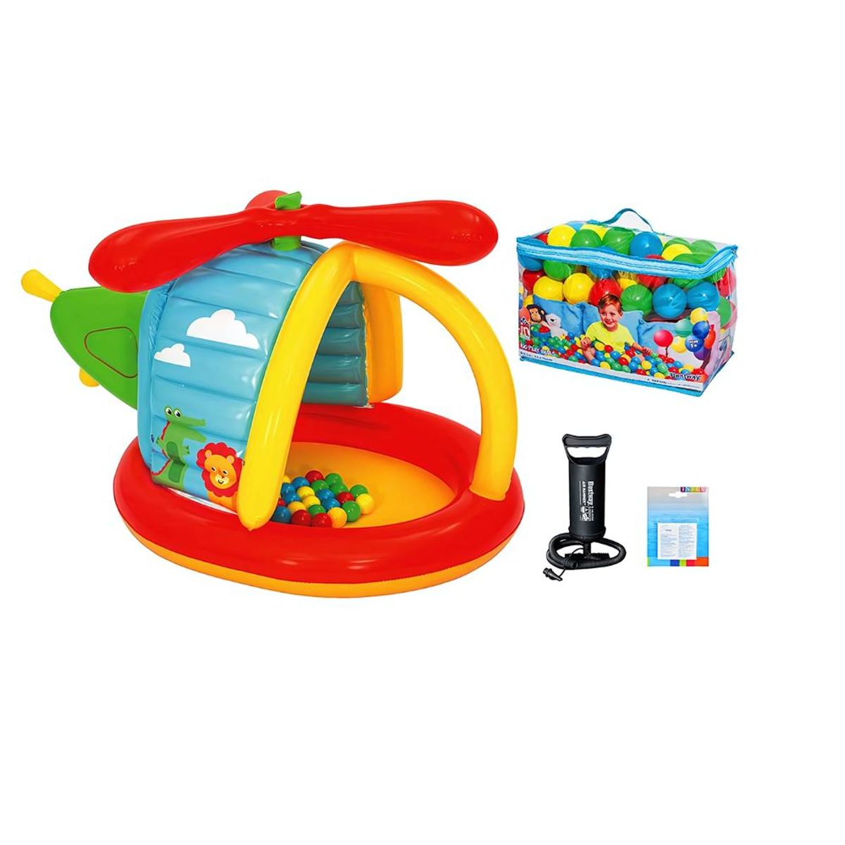 BESTWAY - Combo Helicóptero Inflable mas Pelotas Inflador Diversión