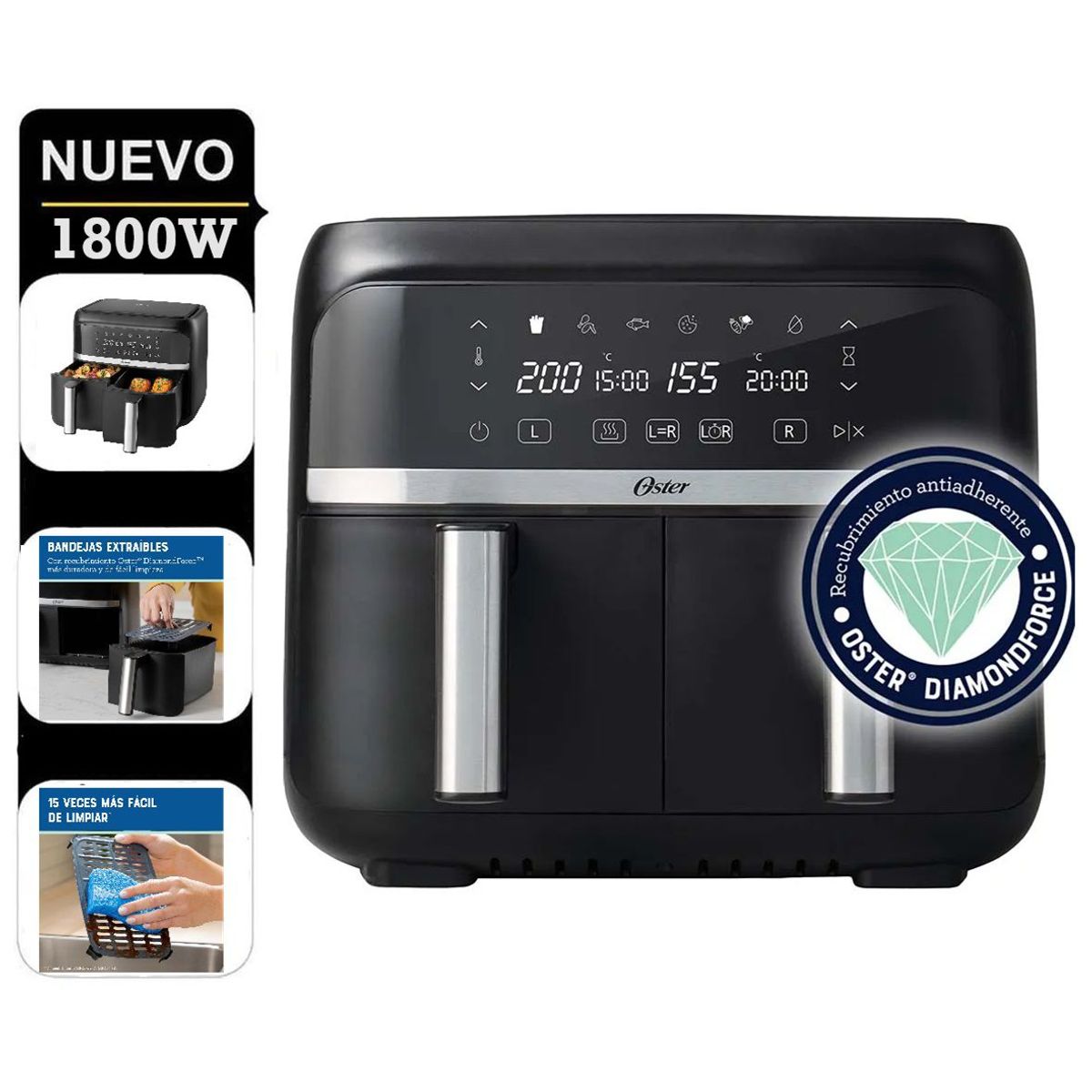 OSTER - Freidora de aire dual de 76L con DiamondForce CKSTAF7MCDDF