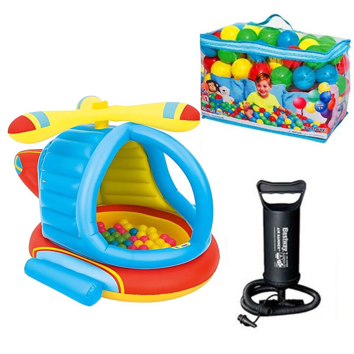 BESTWAY - Combo Helicóptero Inflable mas Pelotas Inflador Diversión