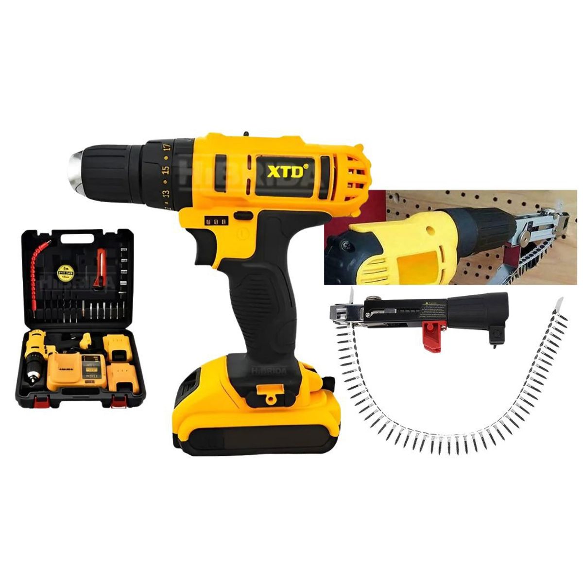 GENERICO - Kit Herramientas XTD Taladro + Adaptador Atornillador En Cadena