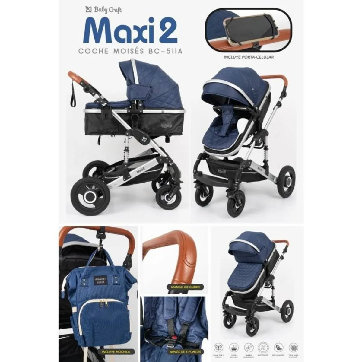 GENERICO - Coche Moises Maxi 2 BEBE AZUL BC-511A