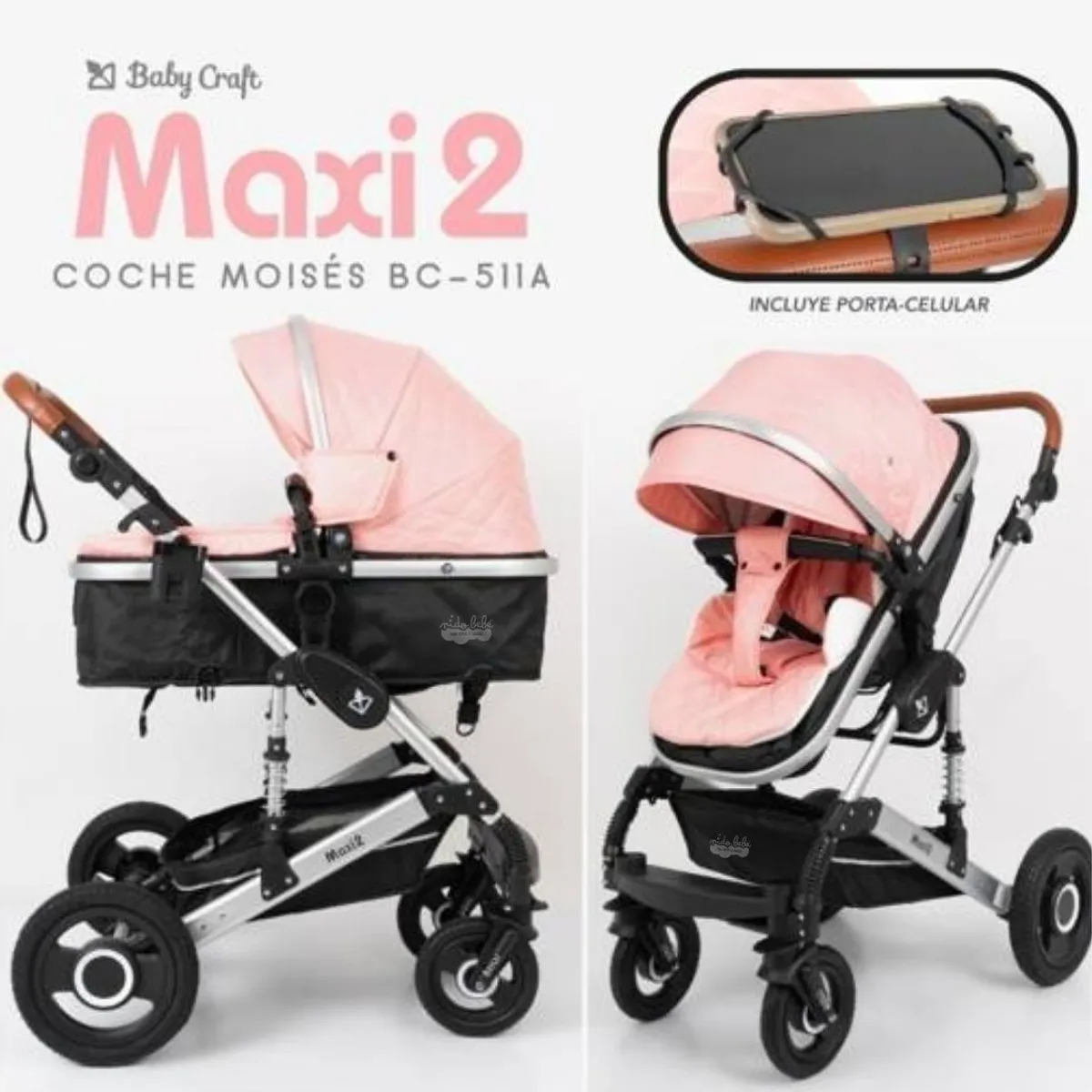 GENERICO - Coche Moises Maxi 2 BEBE ROSADO BC-511A