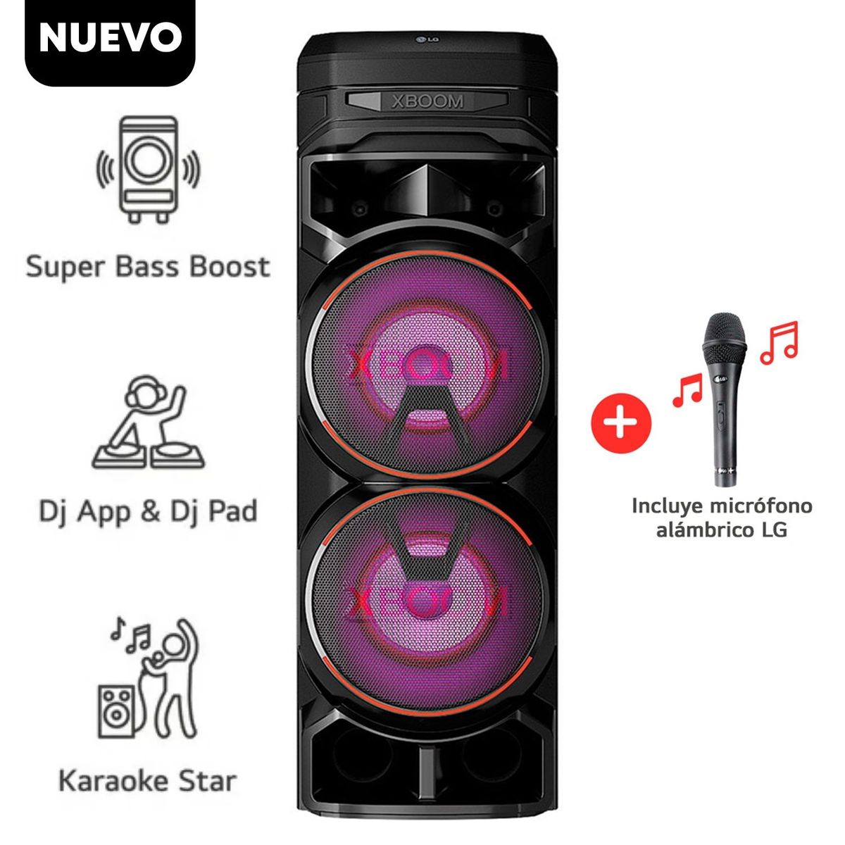 LG - Torre de Sonido LG RNC9 BT XBOOM Super Bass Boost + Micrófono