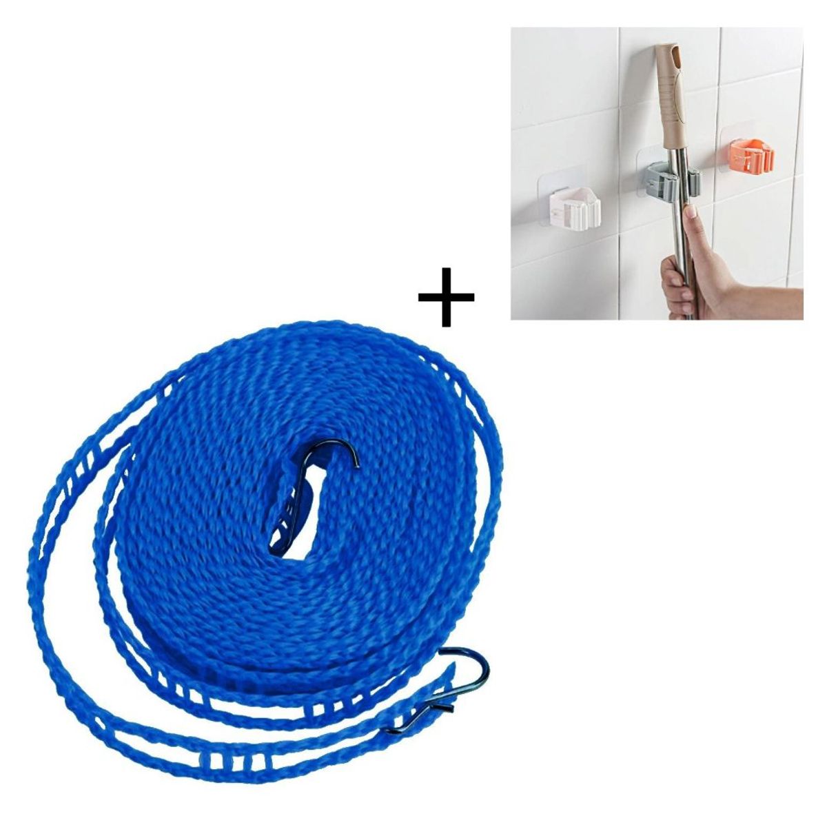 GENERICO - Cordel Azul para Tendedero de Ropa + Gancho Blanco para Escoba