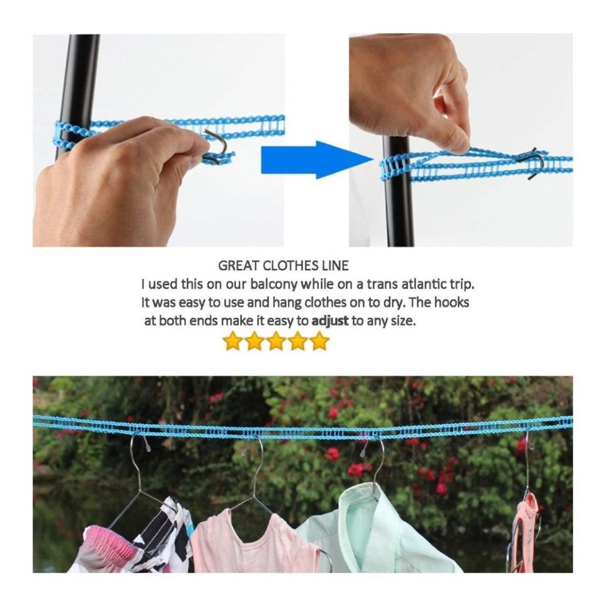 GENERICO - Cordel Azul para Tendedero de Ropa + Gancho Blanco para Escoba