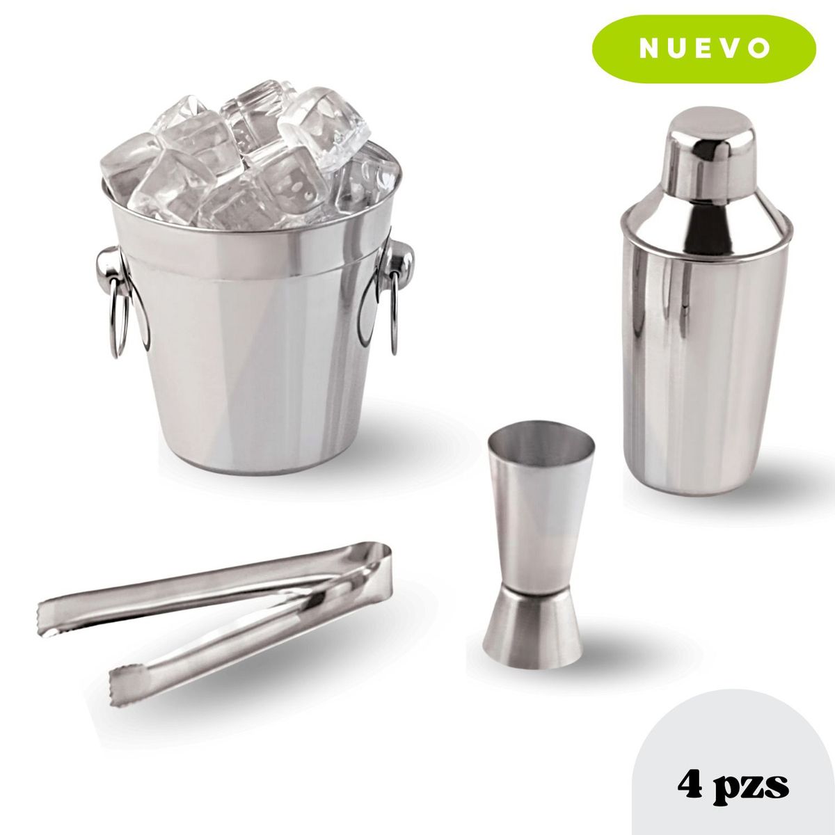 ICHIMATSU - Set de Bar de 4 Piezas Coctelera + Onzera + Hielera + Pinza