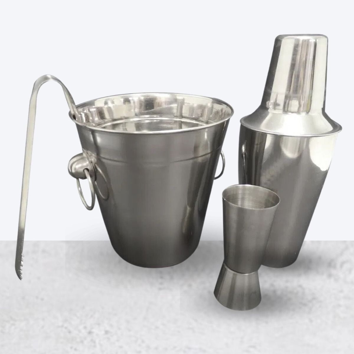 ICHIMATSU - Set de Bar de 4 Piezas Coctelera + Onzera + Hielera + Pinza