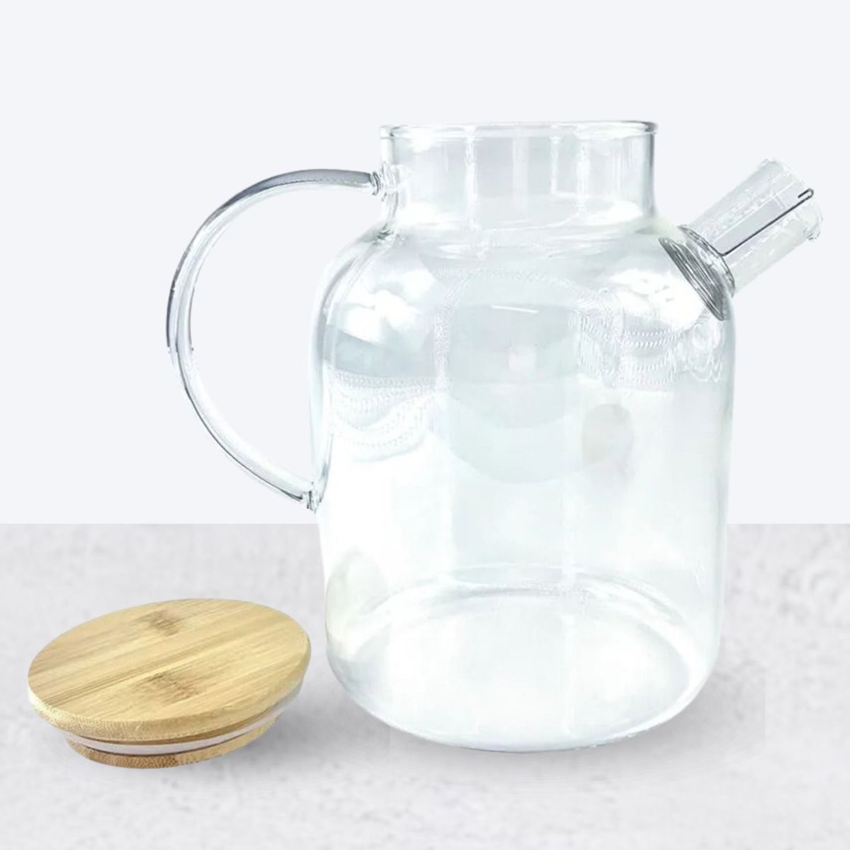ICHIMATSU - Tetera Transparente de Vidrio de Borosilicato con Tapa de Bambú 1.8 L