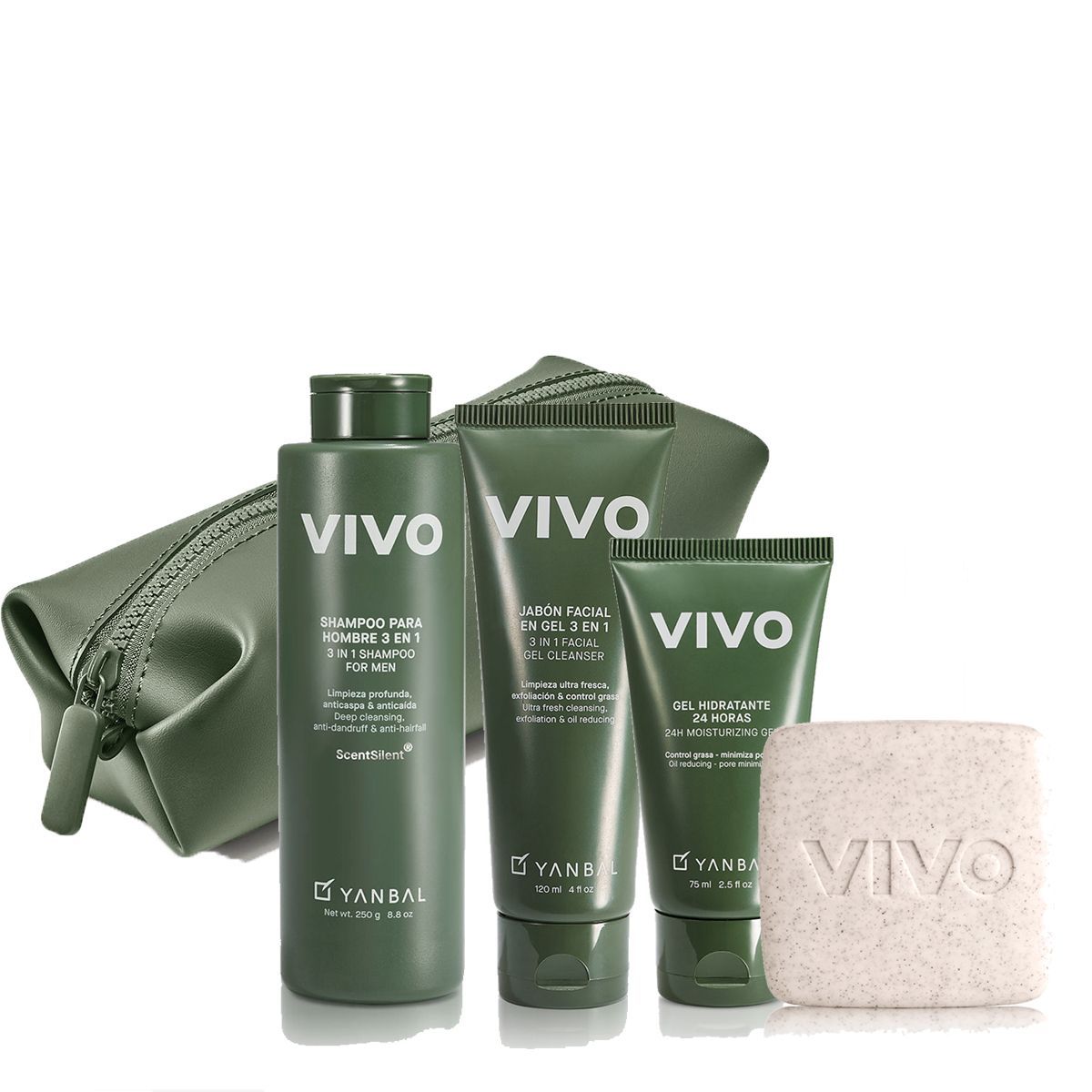 YANBAL - VIVO Shampoo con Jabon Hidratante Facial Limpiador Facial y Neceser