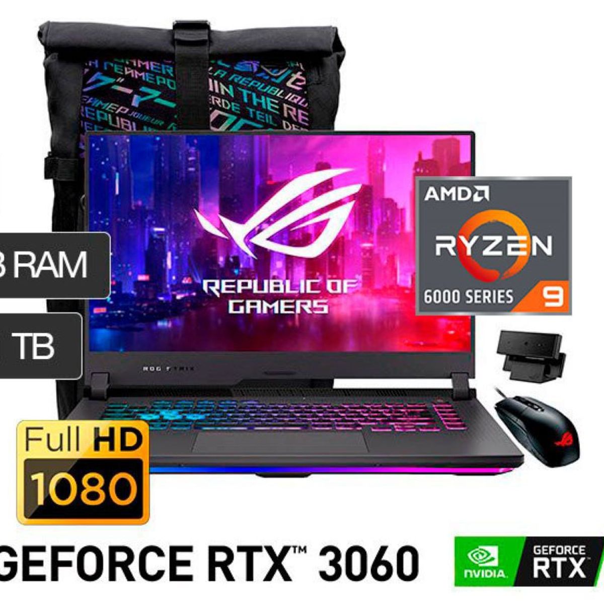 ASUS - Laptop Gamer Asus ROG Strix G15 15.6" WQHD, AMD Ryzen 9 6900HX 16GB 1TB SSD RTX 3060 6GB Windows 11 Home