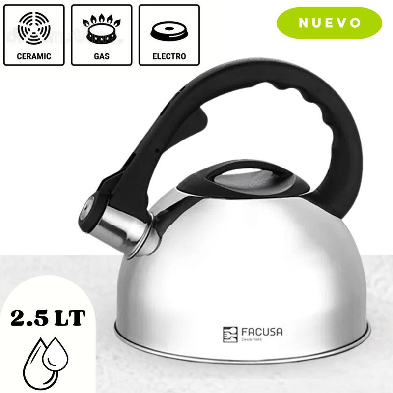 FACUSA - Tetera Elegante de Acero Inoxidable con Silbador 25LT