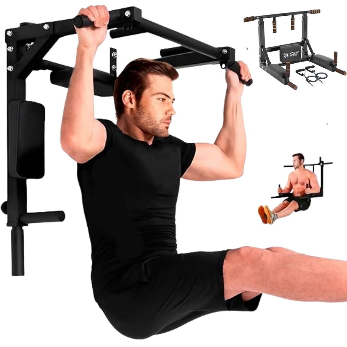 XTREME SPORT - Barra para dominadas 8 en 1 Calistenia Multifunción + Ligas