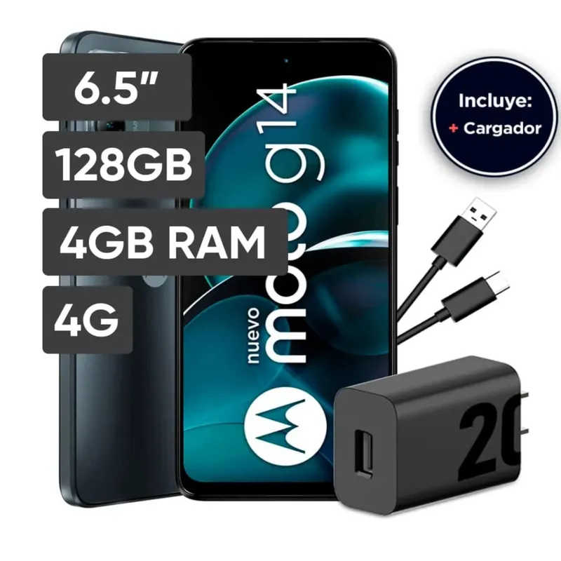 MOTOROLA - CELULAR MOTOROLA G14 FULL HD+ 128GB ROM 4GB RAM METALIC GRAY.