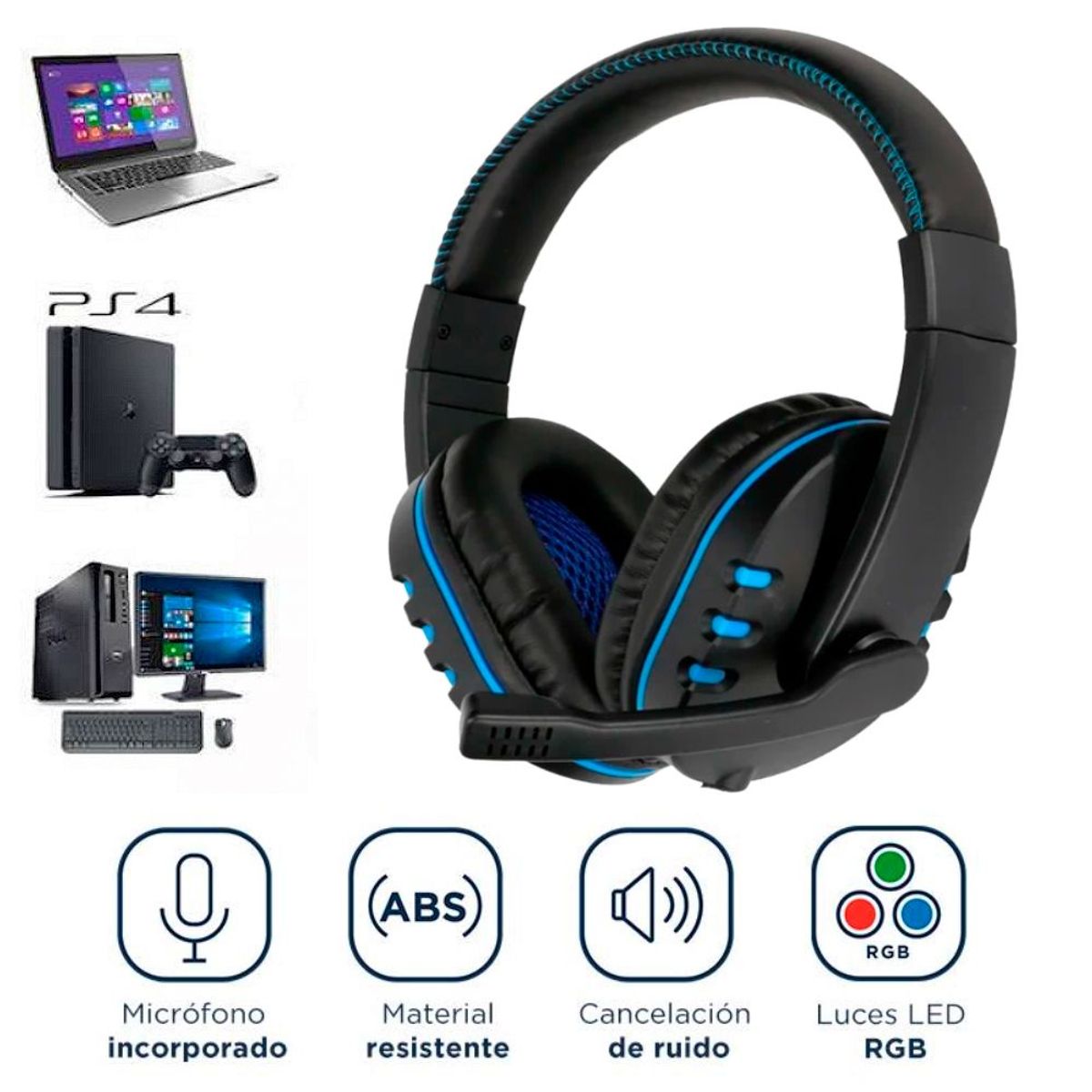 GENERICO - Audífonos Gamer con Luz LED RGB Micrófono para PC PS4 Laptop Xbox
