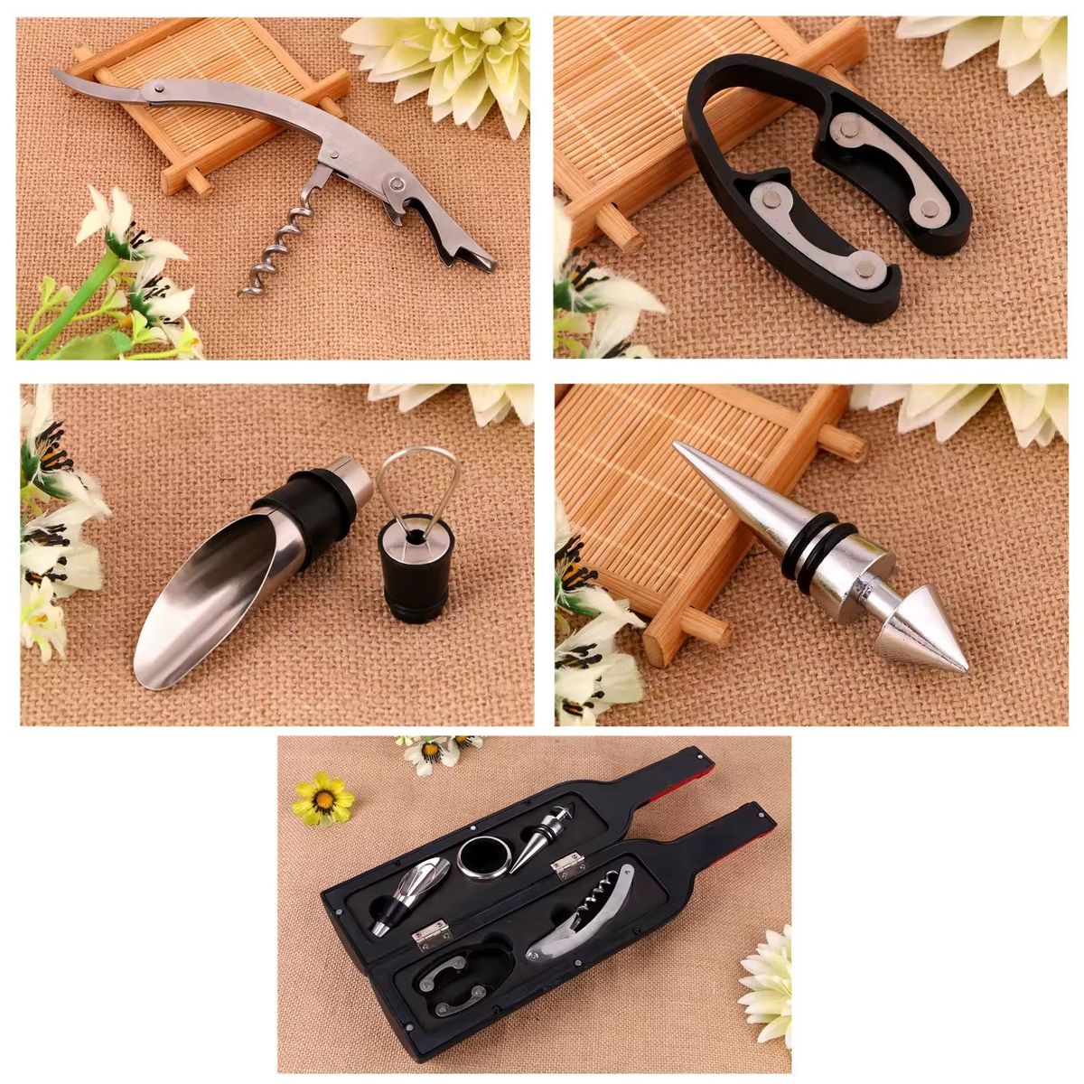 GENERICO - Abridor De Vinos Set De 5 Accesorios Completos - Elegantes