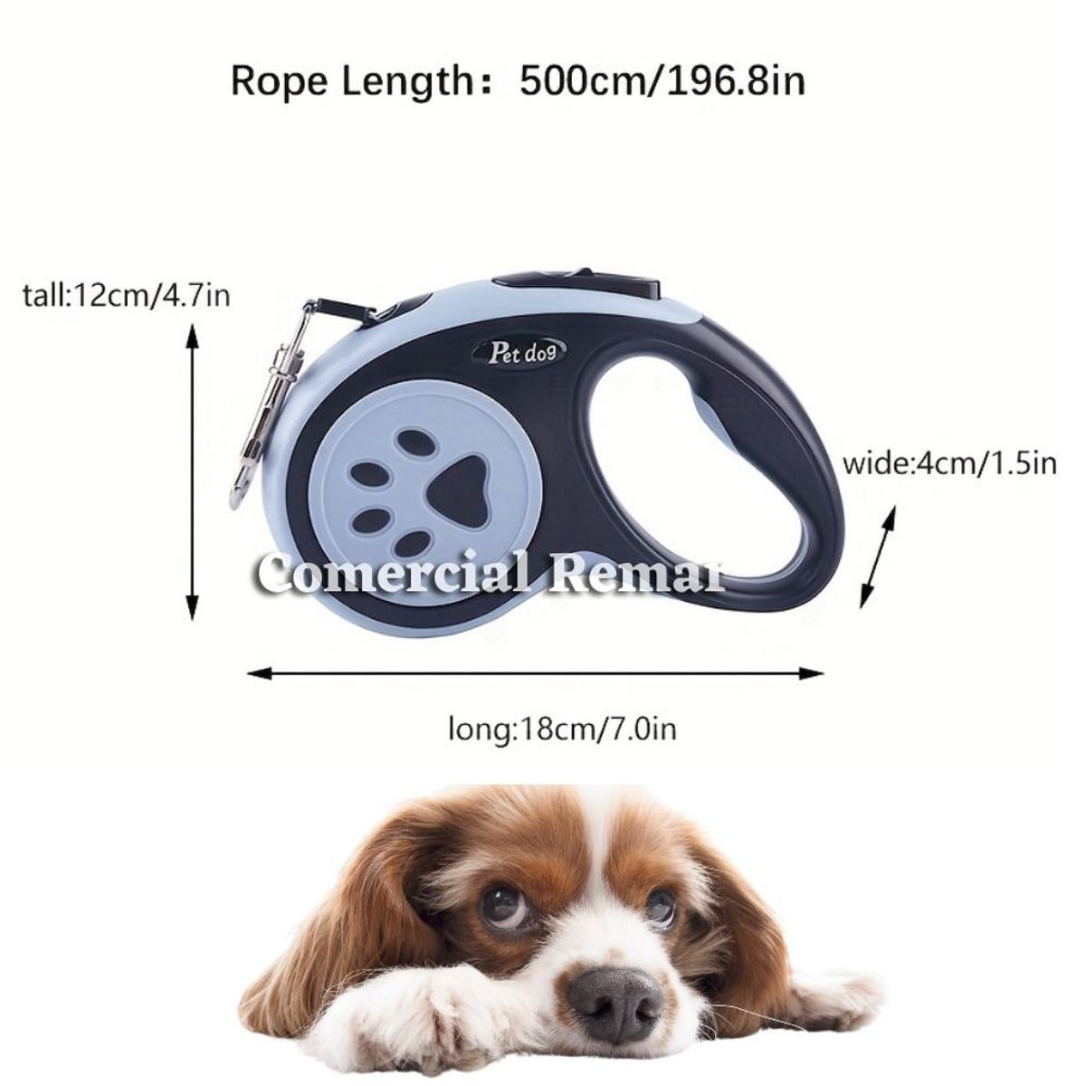 GENERICO - Correa Retráctil de 5 metros de Poliéster para Perro Negro