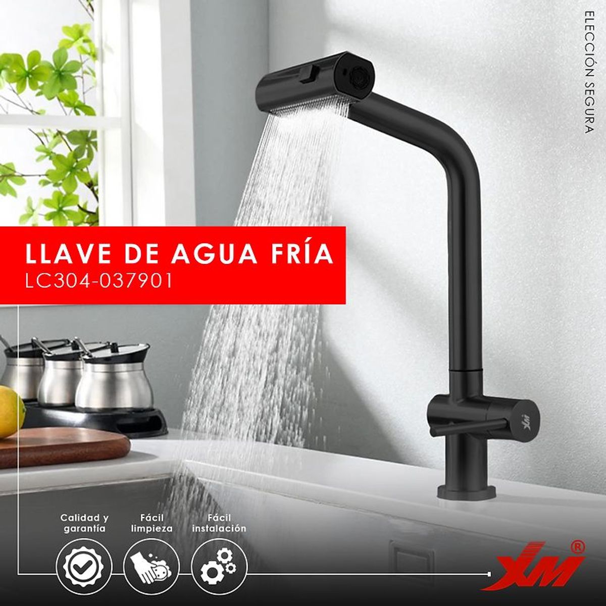 XM - Llave Ganso  de Lujo Para Cocina  Acero Inoxidable  Negro mate