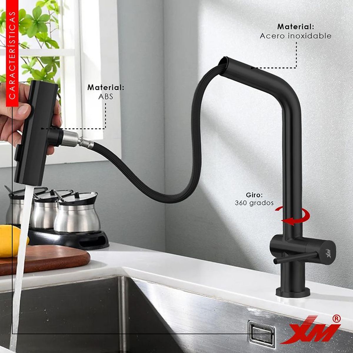 XM - Llave Ganso  de Lujo Para Cocina  Acero Inoxidable  Negro mate