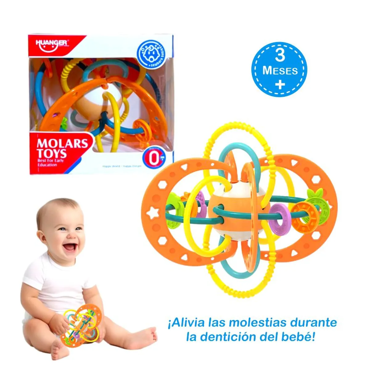 HUANGER - Juguete Mordedor Sonajero para la Dentición de Bebés Naranja