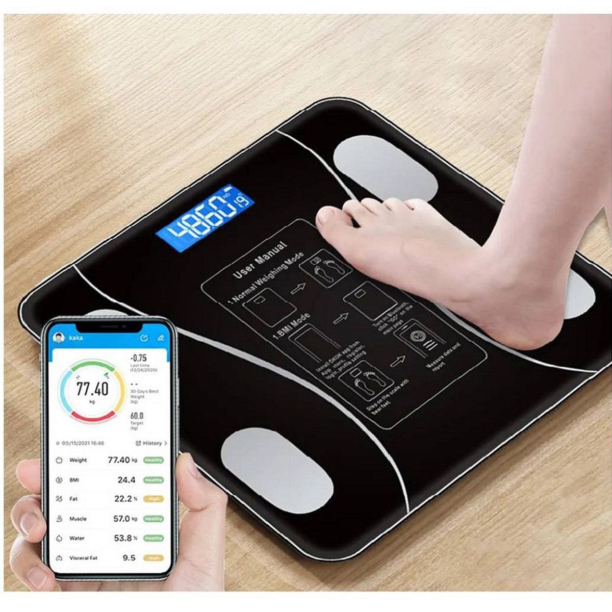 GENERICO - BALANZA INTELIGENTE RECARGABLE BLUETOOTH PESO 180 KG