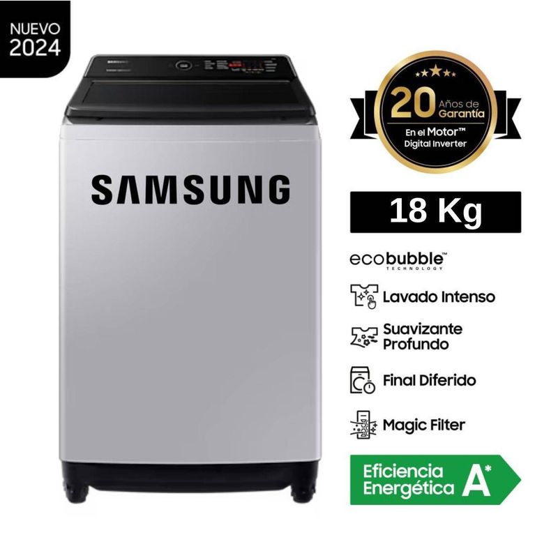 SAMSUNG - Lavadora Samsung EcoBubble 18kg WA18CG6441BD Gris