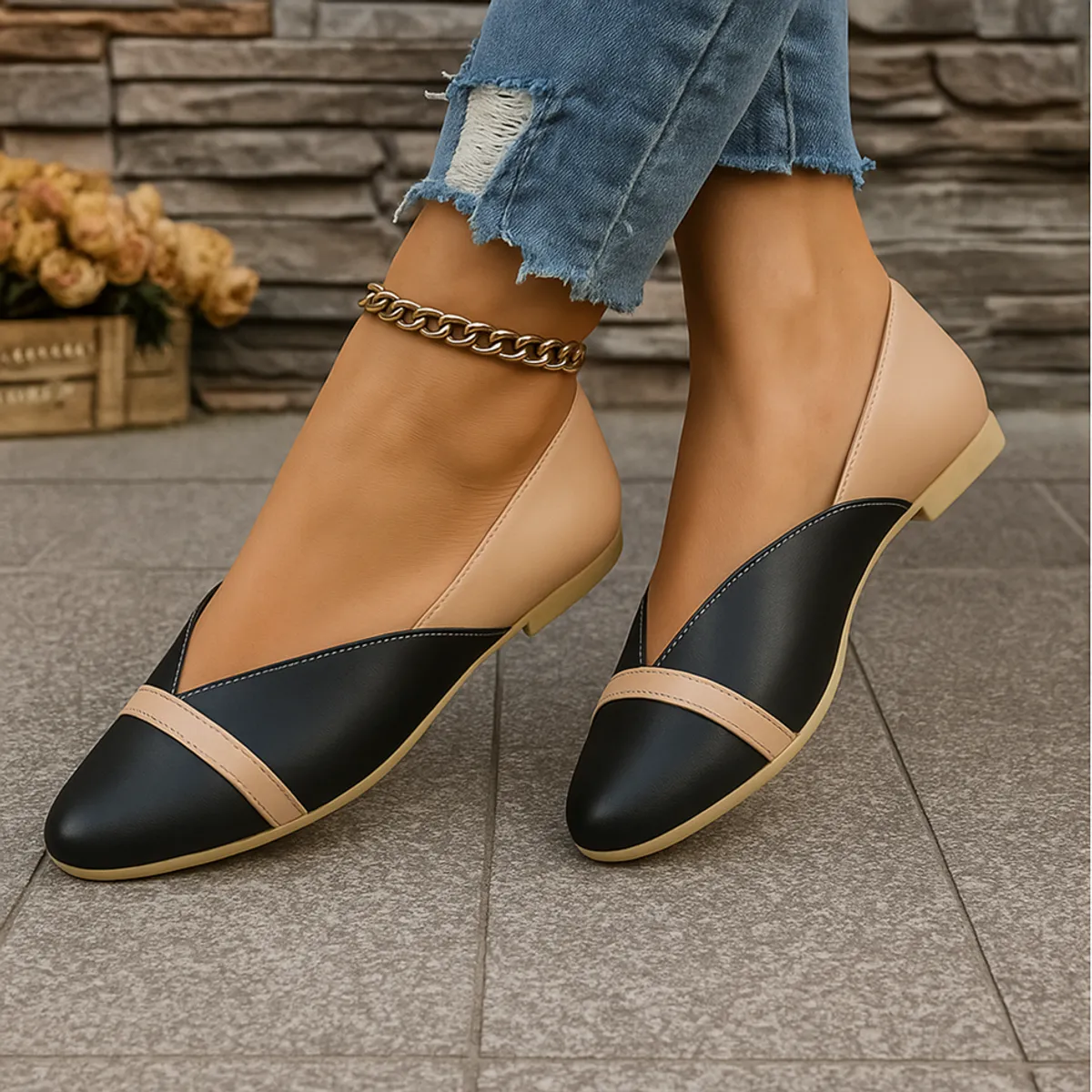 GENERICO - Balerinas Mujer Misshus Chloe negro beige